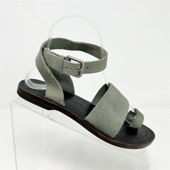 Free People Shoes - Free People Women's Gray Suede Ankle Strap Flat Sandals Size 36 (US 6) Summer